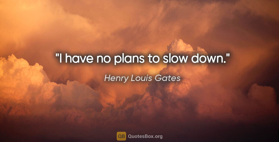 Henry Louis Gates quote: "I have no plans to slow down."