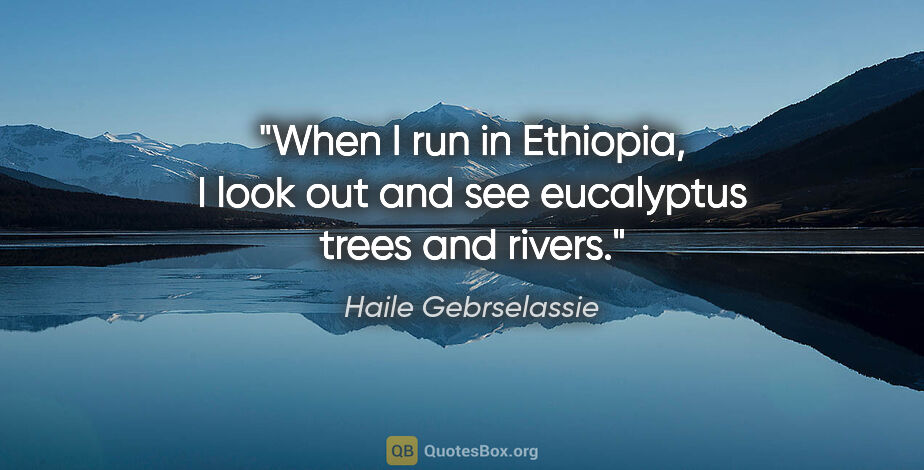Haile Gebrselassie quote: "When I run in Ethiopia, I look out and see eucalyptus trees..."
