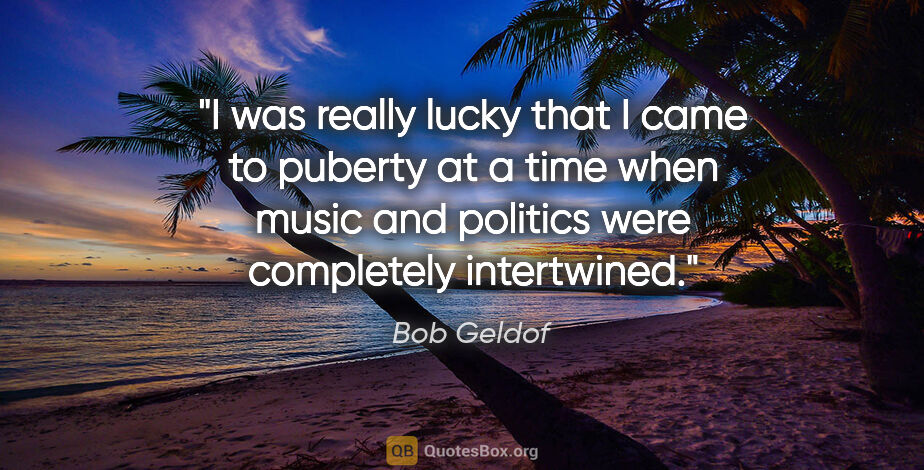 Bob Geldof quote: "I was really lucky that I came to puberty at a time when music..."
