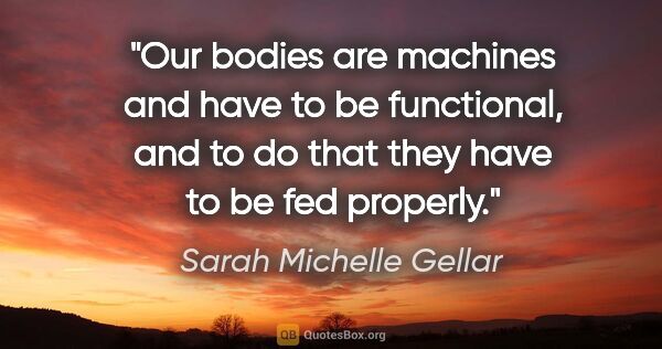 Sarah Michelle Gellar quote: "Our bodies are machines and have to be functional, and to do..."