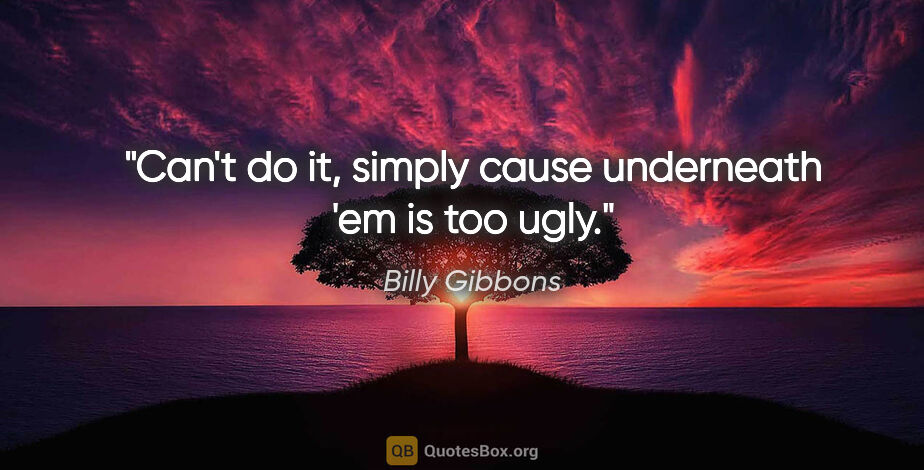 Billy Gibbons quote: "Can't do it, simply cause underneath 'em is too ugly."