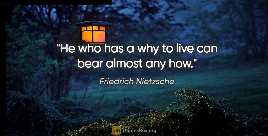 Friedrich Nietzsche quote: "He who has a why to live can bear almost any how."
