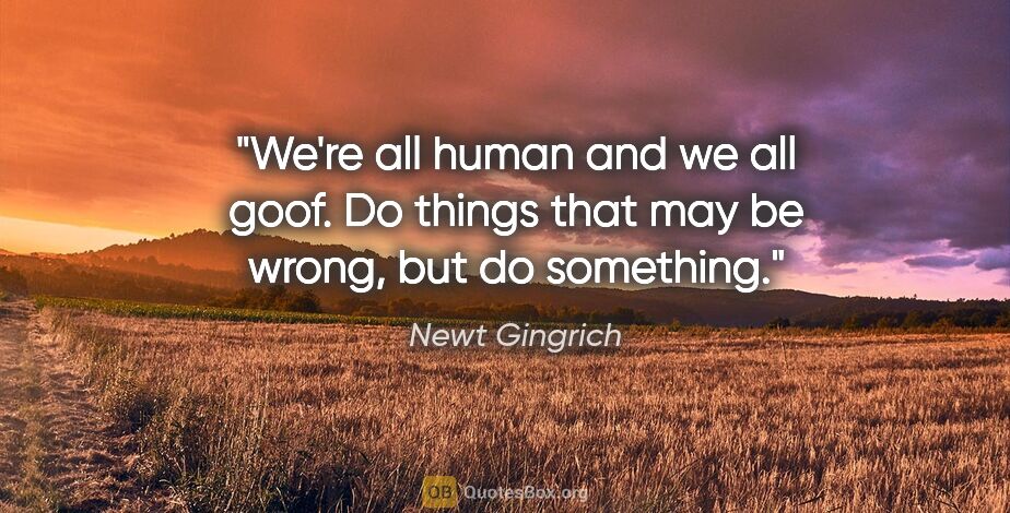 Newt Gingrich quote: "We're all human and we all goof. Do things that may be wrong,..."