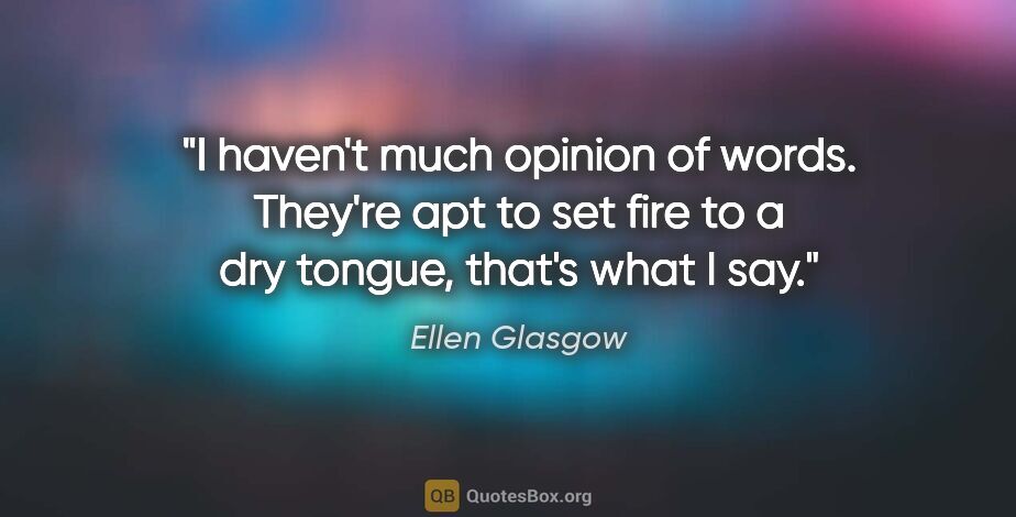 Ellen Glasgow quote: "I haven't much opinion of words. They're apt to set fire to a..."