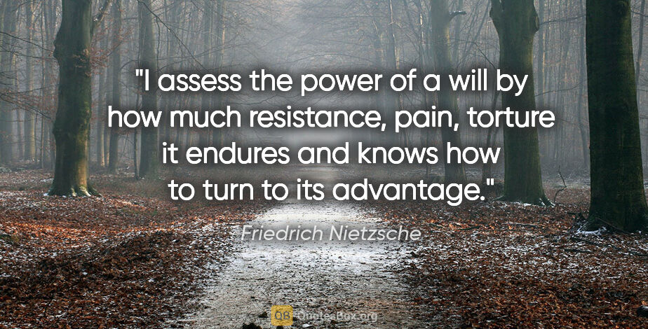 Friedrich Nietzsche quote: "I assess the power of a will by how much resistance, pain,..."