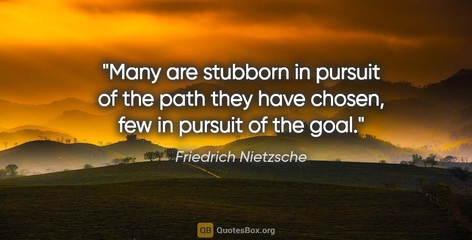 Friedrich Nietzsche quote: "Many are stubborn in pursuit of the path they have chosen, few..."