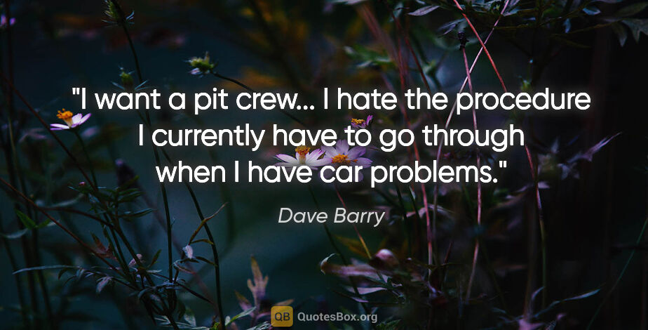 Dave Barry quote: "I want a pit crew... I hate the procedure I currently have to..."