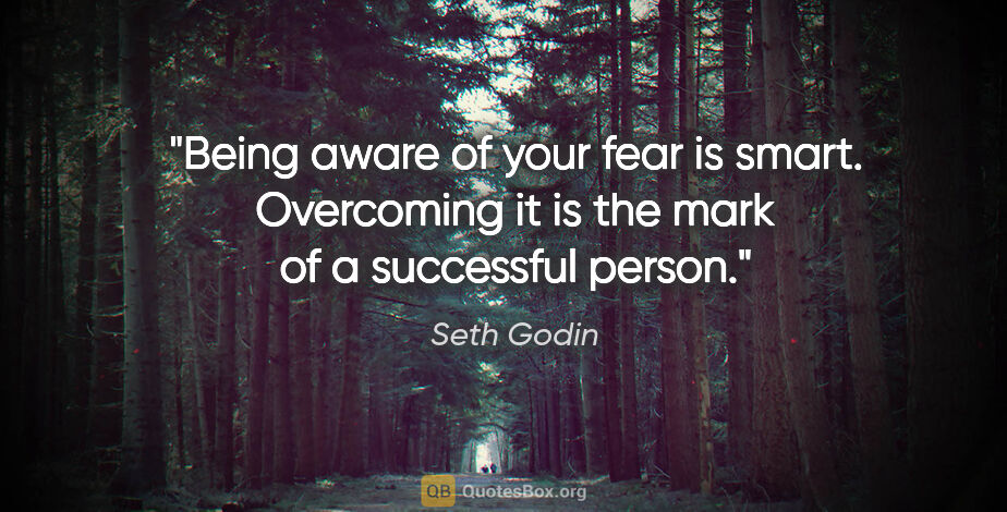 Seth Godin quote: "Being aware of your fear is smart. Overcoming it is the mark..."