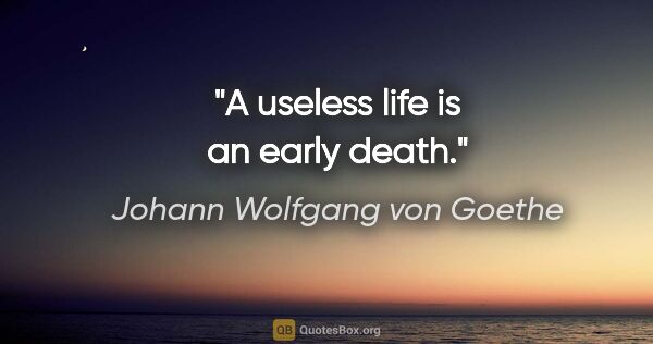 Johann Wolfgang von Goethe quote: "A useless life is an early death."
