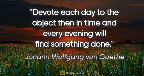 Johann Wolfgang von Goethe quote: "Devote each day to the object then in time and every evening..."