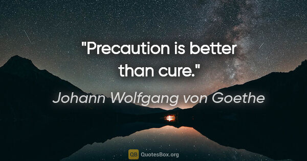Johann Wolfgang von Goethe quote: "Precaution is better than cure."