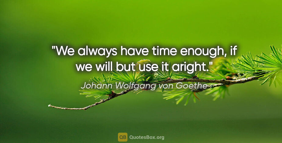 Johann Wolfgang von Goethe quote: "We always have time enough, if we will but use it aright."