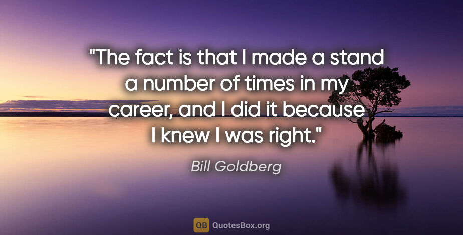 Bill Goldberg quote: "The fact is that I made a stand a number of times in my..."
