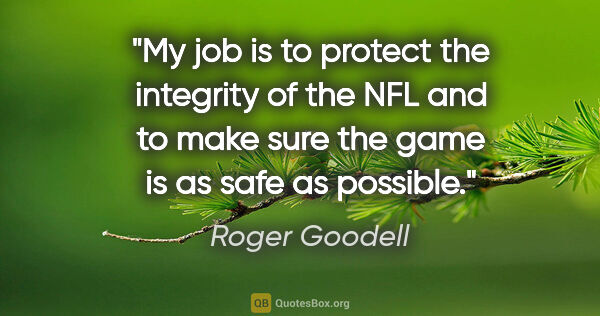 Roger Goodell quote: "My job is to protect the integrity of the NFL and to make sure..."