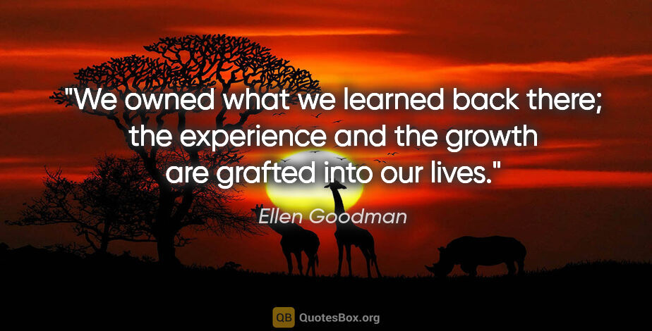 Ellen Goodman quote: "We owned what we learned back there; the experience and the..."
