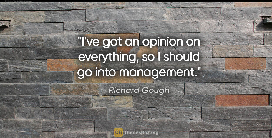 Richard Gough quote: "I've got an opinion on everything, so I should go into..."