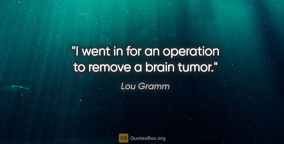 Lou Gramm quote: "I went in for an operation to remove a brain tumor."