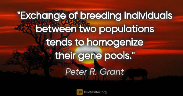 Peter R. Grant quote: "Exchange of breeding individuals between two populations tends..."