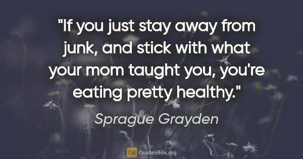 Sprague Grayden quote: "If you just stay away from junk, and stick with what your mom..."