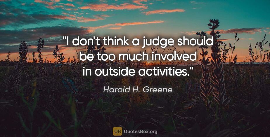 Harold H. Greene quote: "I don't think a judge should be too much involved in outside..."