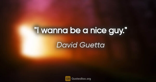 David Guetta quote: "I wanna be a nice guy."