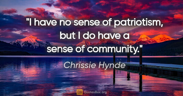 Chrissie Hynde quote: "I have no sense of patriotism, but I do have a sense of..."