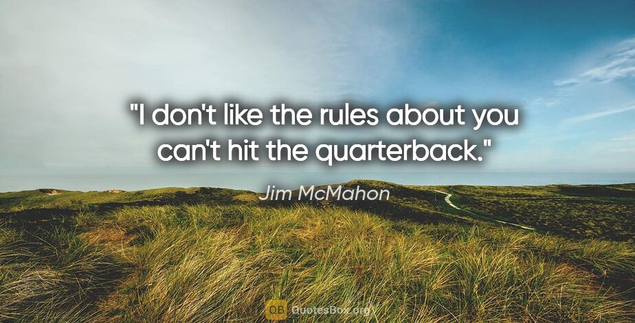Jim McMahon quote: "I don't like the rules about you can't hit the quarterback."