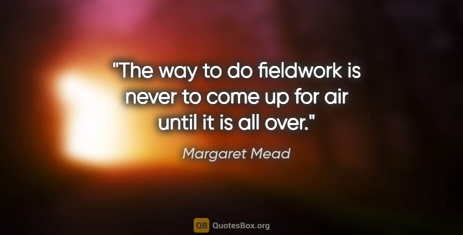 Margaret Mead quote: "The way to do fieldwork is never to come up for air until it..."