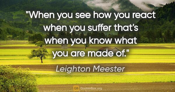 Leighton Meester quote: "When you see how you react when you suffer that's when you..."