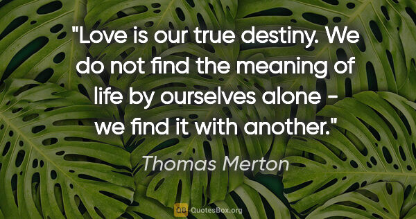 Thomas Merton quote: "Love is our true destiny. We do not find the meaning of life..."