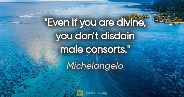 Michelangelo quote: "Even if you are divine, you don't disdain male consorts."