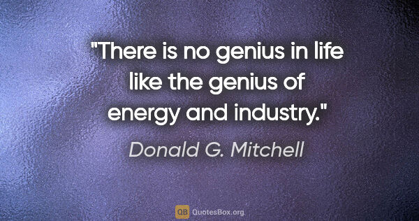 Donald G. Mitchell quote: "There is no genius in life like the genius of energy and..."