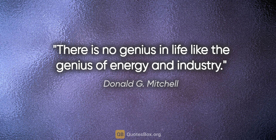 Donald G. Mitchell quote: "There is no genius in life like the genius of energy and..."