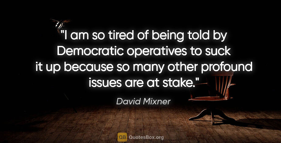 David Mixner quote: "I am so tired of being told by Democratic operatives to "suck..."