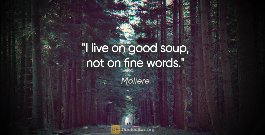 Moliere quote: "I live on good soup, not on fine words."