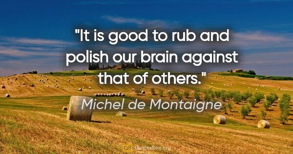 Michel de Montaigne quote: "It is good to rub and polish our brain against that of others."