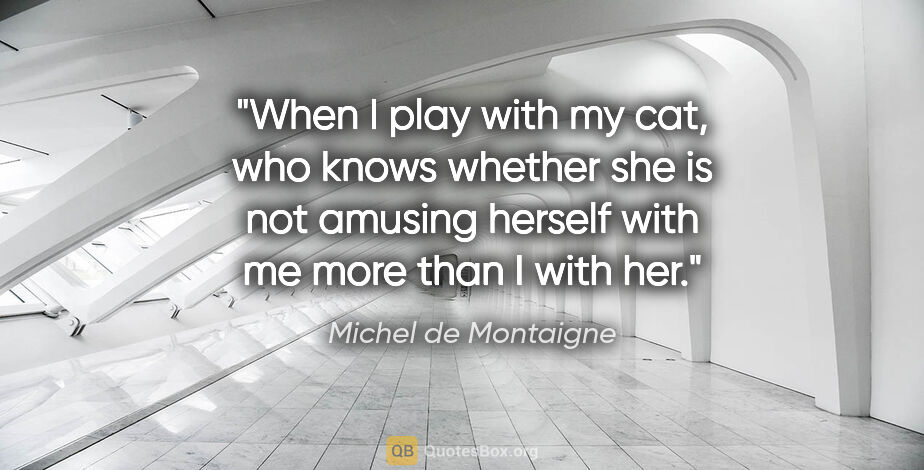 Michel de Montaigne quote: "When I play with my cat, who knows whether she is not amusing..."