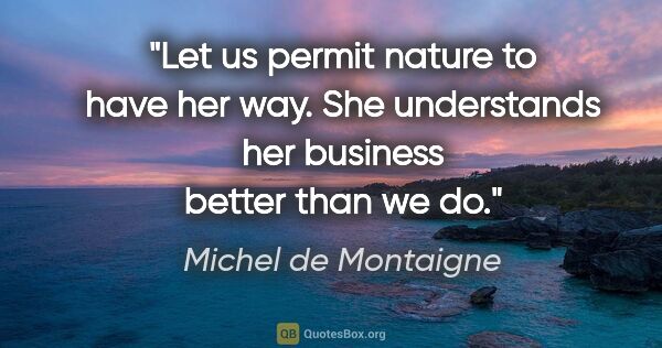 Michel de Montaigne quote: "Let us permit nature to have her way. She understands her..."