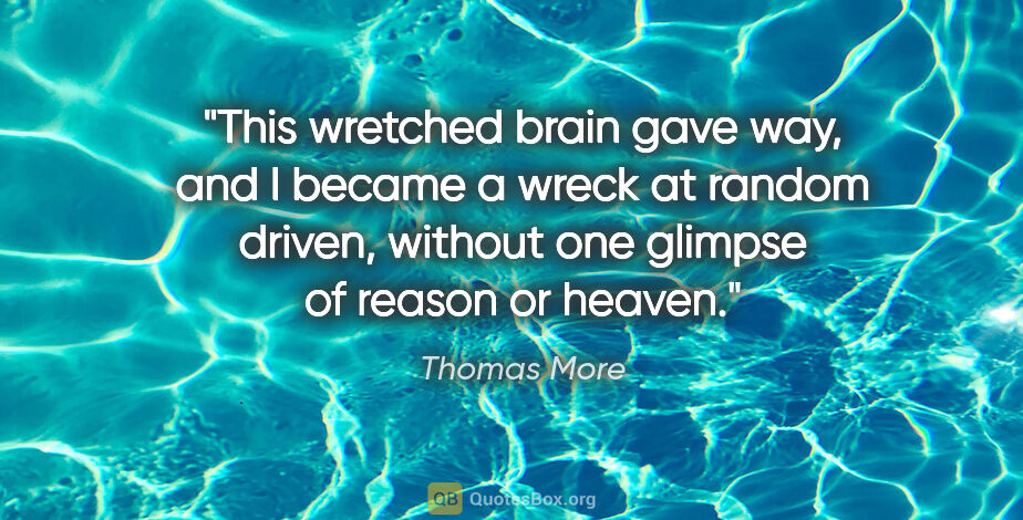 Thomas More quote: "This wretched brain gave way, and I became a wreck at random..."