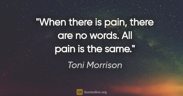 Toni Morrison quote: "When there is pain, there are no words. All pain is the same."