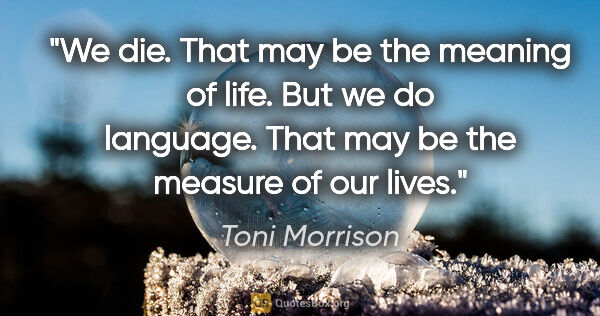 Toni Morrison quote: "We die. That may be the meaning of life. But we do language...."