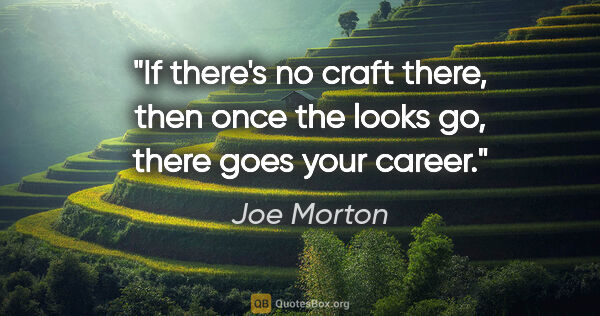 Joe Morton quote: "If there's no craft there, then once the looks go, there goes..."