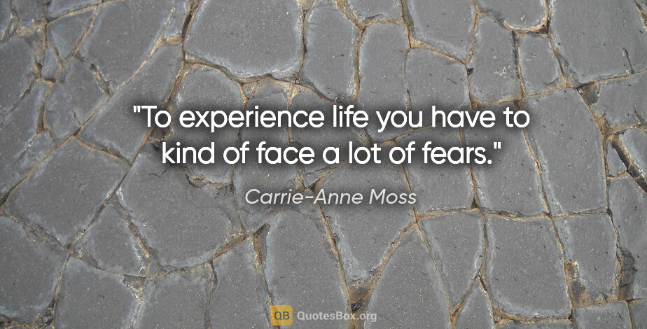 Carrie-Anne Moss quote: "To experience life you have to kind of face a lot of fears."