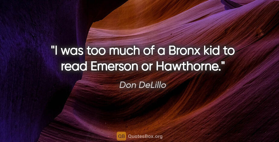 Don DeLillo quote: "I was too much of a Bronx kid to read Emerson or Hawthorne."