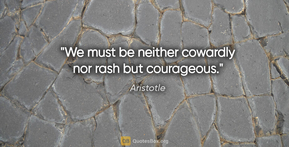 Aristotle quote: "We must be neither cowardly nor rash but courageous."