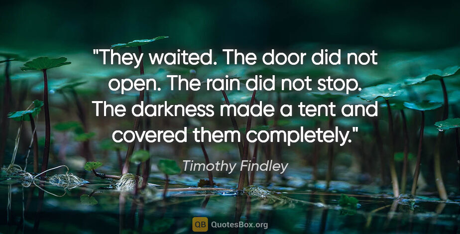 Timothy Findley quote: "They waited. The door did not open. The rain did not stop. The..."