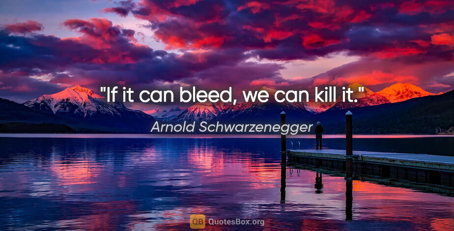 Arnold Schwarzenegger quote: "If it can bleed, we can kill it."