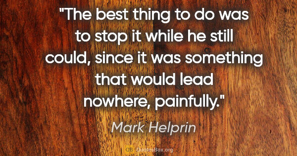 Mark Helprin quote: "The best thing to do was to stop it while he still could,..."