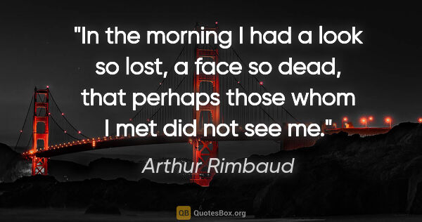 Arthur Rimbaud quote: "In the morning I had a look so lost, a face so dead, that..."