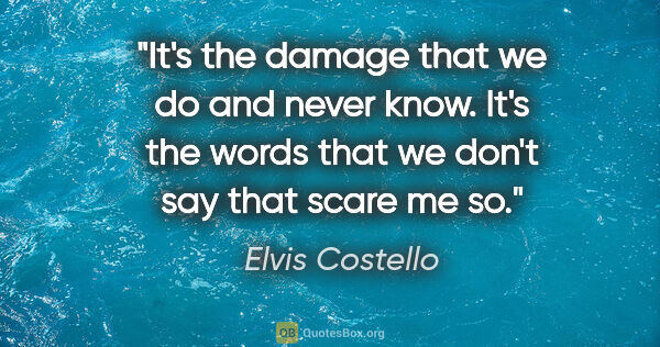 Elvis Costello quote: "It's the damage that we do and never know. It's the words that..."
